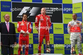 27.04.2008 Barcelona, Spain,  King Juan Carlos, Felipe Massa (BRA), Scuderia Ferrari, Kimi Raikkonen (FIN), Räikkönen, Scuderia Ferrari, Lewis Hamilton (GBR), McLaren Mercedes - Formula 1 World Championship, Rd 4, Spanish Grand Prix, Sunday Podium