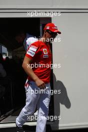 27.04.2008 Barcelona, Spain,  Michael Schumacher (GER), Test Driver, Scuderia Ferrari (7 Times F1 World Champion) leaves the Hona Motorhome - Formula 1 World Championship, Rd 4, Spanish Grand Prix, Sunday