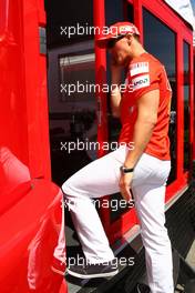 27.04.2008 Barcelona, Spain,  Michael Schumacher (GER), Test Driver, Scuderia Ferrari (7 Times F1 World Champion) walking onto the Ferrari motorhome - Formula 1 World Championship, Rd 4, Spanish Grand Prix, Sunday