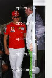 27.04.2008 Barcelona, Spain,  Michael Schumacher (GER), Test Driver, Scuderia Ferrari (7 Times F1 World Champion) visits Ross Brawn (GBR) Team Principal, Honda Racing F1 Team - Formula 1 World Championship, Rd 4, Spanish Grand Prix, Sunday