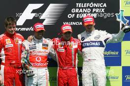 24.08.2008 Valencia, Spain,  Lewis Hamilton (GBR), McLaren Mercedes, Felipe Massa (BRA), Scuderia Ferrari, Lewis Hamilton (GBR), McLaren Mercedes  - Formula 1 World Championship, Rd 12, European Grand Prix, Sunday Podium