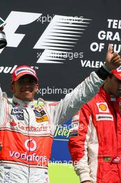 24.08.2008 Valencia, Spain,  2nd place Lewis Hamilton (GBR), McLaren Mercedes - Formula 1 World Championship, Rd 12, European Grand Prix, Sunday Podium