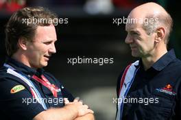 20.06.2008 Magny Cours, France,  Christian Horner (GBR), Red Bull Racing, Sporting Director, Adrian Newey (GBR), Red Bull Racing (ex. McLaren), Technical Operations Director - Formula 1 World Championship, Rd 8, French Grand Prix, Friday
