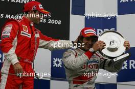 22.06.2008 Magny Cours, France,  1st, Felipe Massa (BRA), Scuderia Ferrari and 3rd, Jarno Trulli (ITA), Toyota Racing - Formula 1 World Championship, Rd 8, French Grand Prix, Sunday Podium