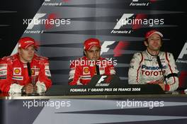 22.06.2008 Magny Cours, France,  2nd, Kimi Raikkonen (FIN), Räikkönen, Scuderia Ferrari, 1st, Felipe Massa (BRA), Scuderia Ferrari and 3rd, Jarno Trulli (ITA), Toyota Racing - Formula 1 World Championship, Rd 8, French Grand Prix, Sunday Press Conference