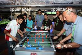 19.06.2008 Magny Cours, France,  Giancarlo Fisichella (ITA), Force India F1 Team playing table football - Formula 1 World Championship, Rd 8, French Grand Prix, Thursday