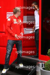 19.06.2008 Magny Cours, France,  Kimi Raikkonen (FIN), Räikkönen, Scuderia Ferrari and Lewis Hamilton (GBR), McLaren Mercedes talk in the Scuderia Ferrari motorhome - Formula 1 World Championship, Rd 8, French Grand Prix, Thursday