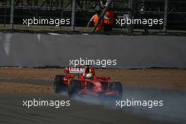 04.07.2008 Silverstone, England,  Felipe Massa (BRA), Scuderia Ferrari crashes into the tyre wall at Stowe corner - Formula 1 World Championship, Rd 9, British Grand Prix, Friday Practice