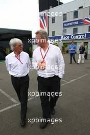04.07.2008 Silverstone, England,  Bernie Ecclestone (GBR), President and CEO of Formula One Management and F1 Journalist, Bob McKenzie of "The Daily Express" - Formula 1 World Championship, Rd 9, British Grand Prix, Friday