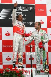 06.07.2008 Silverstone, England,  Lewis Hamilton (GBR), McLaren Mercedes, Rubens Barrichello (BRA), Honda Racing F1 Team  - Formula 1 World Championship, Rd 9, British Grand Prix, Sunday Podium