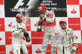 06.07.2008 Silverstone, England,  Nick Heidfeld (GER), BMW Sauber F1 Team, Lewis Hamilton (GBR), McLaren Mercedes, Rubens Barrichello (BRA), Honda Racing F1 Team  - Formula 1 World Championship, Rd 9, British Grand Prix, Sunday Podium