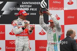 06.07.2008 Silverstone, England,  Lewis Hamilton (GBR), McLaren Mercedes and Rubens Barrichello (BRA), Honda Racing F1 Team - Formula 1 World Championship, Rd 9, British Grand Prix, Sunday Podium