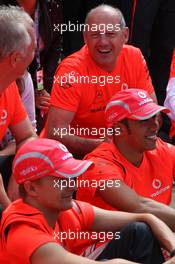 06.07.2008 Silverstone, England,  Ron Dennis (GBR), McLaren, Team Principal, Chairman, Heikki Kovalainen (FIN), McLaren Mercedes  Lewis Hamilton (GBR), McLaren Mercedes - Formula 1 World Championship, Rd 9, British Grand Prix, Sunday Podium