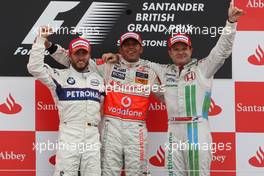 06.07.2008 Silverstone, England,  2nd place Nick Heidfeld (GER), BMW Sauber F1 Team with 1st place Lewis Hamilton (GBR), McLaren Mercedes and 3rd place Rubens Barrichello (BRA), Honda Racing F1 Team - Formula 1 World Championship, Rd 9, British Grand Prix, Sunday Podium