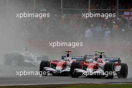 06.07.2008 Silverstone, England,  Timo Glock (GER), Toyota F1 Team, TF108 and Jarno Trulli (ITA), Toyota Racing, TF108 - Formula 1 World Championship, Rd 9, British Grand Prix, Sunday Race