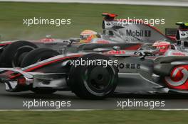 06.07.2008 Silverstone, England,  Lewis Hamilton (GBR), McLaren Mercedes, MP4-23 and Heikki Kovalainen (FIN), McLaren Mercedes, MP4-23 - Formula 1 World Championship, Rd 9, British Grand Prix, Sunday Race