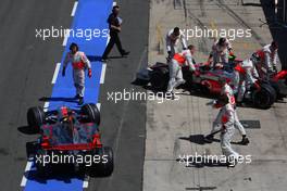 05.07.2008 Silverstone, England,  Lewis Hamilton (GBR), McLaren Mercedes, MP4-23 and Heikki Kovalainen (FIN), McLaren Mercedes, MP4-23 - Formula 1 World Championship, Rd 9, British Grand Prix, Saturday Qualifying