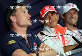 03.07.2008 Silverstone, England,  David Coulthard (GBR), Red Bull Racing and Lewis Hamilton (GBR), McLaren Mercedes and Jenson Button (GBR), Honda Racing F1 Team - Formula 1 World Championship, Rd 9, British Grand Prix, Thursday Press Conference