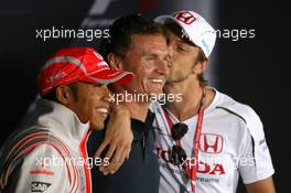 03.07.2008 Silverstone, England,  Lewis Hamilton (GBR), McLaren Mercedes, David Coulthard (GBR), Red Bull Racing, Jenson Button (GBR), Honda Racing F1 Team - Formula 1 World Championship, Rd 9, British Grand Prix, Thursday Press Conference