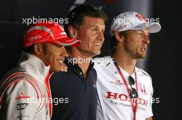 03.07.2008 Silverstone, England,  Lewis Hamilton (GBR), McLaren Mercedes, David Coulthard (GBR), Red Bull Racing, Jenson Button (GBR), Honda Racing F1 Team - Formula 1 World Championship, Rd 9, British Grand Prix, Thursday Press Conference