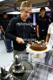 03.07.2008 Silverstone, England,  Sebastian Vettel (GER), Scuderia Toro Rosso celebrates his 21 birthday  - Formula 1 World Championship, Rd 9, British Grand Prix, Thursday