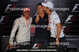 03.07.2008 Silverstone, England,  l-r, Lewis Hamilton (GBR), McLaren Mercedes, David Coulthard (GBR), Red Bull Racing and Jenson Button (GBR), Honda Racing F1 Team - Formula 1 World Championship, Rd 9, British Grand Prix, Thursday Press Conference