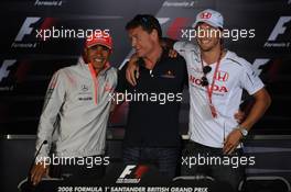 03.07.2008 Silverstone, England,  l-r, Lewis Hamilton (GBR), McLaren Mercedes, David Coulthard (GBR), Red Bull Racing and Jenson Button (GBR), Honda Racing F1 Team - Formula 1 World Championship, Rd 9, British Grand Prix, Thursday Press Conference