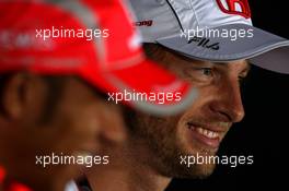 03.07.2008 Silverstone, England,  Lewis Hamilton (GBR), McLaren Mercedes, Jenson Button (GBR), Honda Racing F1 Team - Formula 1 World Championship, Rd 9, British Grand Prix, Thursday Press Conference