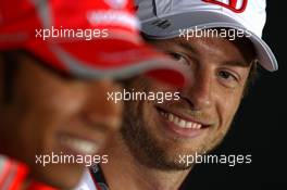 03.07.2008 Silverstone, England,  Lewis Hamilton (GBR), McLaren Mercedes, Jenson Button (GBR), Honda Racing F1 Team - Formula 1 World Championship, Rd 9, British Grand Prix, Thursday Press Conference