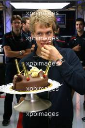 03.07.2008 Silverstone, England,  Sebastian Vettel (GER), Scuderia Toro Rosso celebrates his 21 birthday   - Formula 1 World Championship, Rd 9, British Grand Prix, Thursday