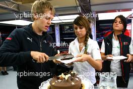 03.07.2008 Silverstone, England,  Sebastian Vettel (GER), Scuderia Toro Rosso celebrates his 21 birthday  - Formula 1 World Championship, Rd 9, British Grand Prix, Thursday