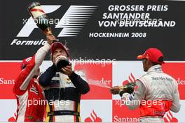 20.07.2008 Hockenheim, Germany,  Felipe Massa (BRA), Scuderia Ferrari, Nelson Piquet Jr (BRA), Renault F1 Team, Lewis Hamilton (GBR), McLaren Mercedes  - Formula 1 World Championship, Rd 10, German Grand Prix, Sunday Podium