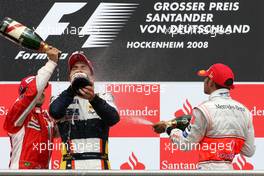 20.07.2008 Hockenheim, Germany,  Felipe Massa (BRA), Scuderia Ferrari, Nelson Piquet Jr (BRA), Renault F1 Team, Lewis Hamilton (GBR), McLaren Mercedes  - Formula 1 World Championship, Rd 10, German Grand Prix, Sunday Podium