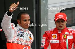 19.07.2008 Hockenheim, Germany,  Lewis Hamilton (GBR), McLaren Mercedes gets pole position with Felipe Massa (BRA), Scuderia Ferrari in 2nd place - Formula 1 World Championship, Rd 10, German Grand Prix, Saturday Qualifying