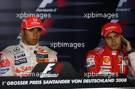 20.07.2008 Hockenheim, Germany,  1st, Lewis Hamilton (GBR), McLaren Mercedes and 3rd, Felipe Massa (BRA), Scuderia Ferrari - Formula 1 World Championship, Rd 10, German Grand Prix, Sunday Press Conference