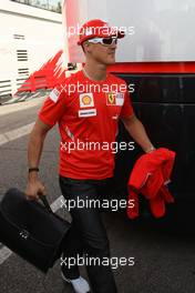 20.07.2008 Hockenheim, Germany,  Michael Schumacher (GER),  Scuderia Ferrari arrives at the trackside - Formula 1 World Championship, Rd 10, German Grand Prix, Sunday