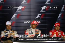 20.07.2008 Hockenheim, Germany,  l-r, 2nd, Nelson Piquet Jr (BRA), Renault F1 Team, 1st, Lewis Hamilton (GBR), McLaren Mercedes and 3rd, Felipe Massa (BRA), Scuderia Ferrari - Formula 1 World Championship, Rd 10, German Grand Prix, Sunday Press Conference