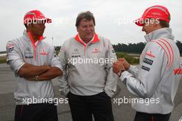 17.07.2008 Hockenheim, Germany,  Lewis Hamilton (GBR), McLaren Mercedes, Norbert Haug (GER), Mercedes, Motorsport chief and Heikki Kovalainen (FIN), McLaren Mercedes - Formula 1 World Championship, Rd 10, German Grand Prix, Thursday