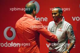 17.07.2008 Hockenheim, Germany,  Lewis Hamilton (GBR), McLaren Mercedes and Kai Ebel (GER), Vodafone, Music Quiz - Formula 1 World Championship, Rd 10, German Grand Prix, Thursday