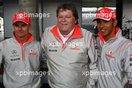 17.07.2008 Hockenheim, Germany,  l-r, Heikki Kovalainen (FIN), McLaren Mercedes, Norbert Haug (GER), Mercedes, Motorsport chief and Lewis Hamilton (GBR), McLaren Mercedes - Formula 1 World Championship, Rd 10, German Grand Prix, Thursday