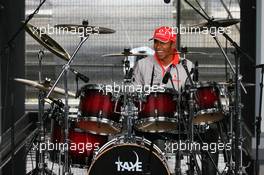 17.07.2008 Hockenheim, Germany,  Lewis Hamilton (GBR), McLaren Mercedes playing the drums - Formula 1 World Championship, Rd 10, German Grand Prix, Thursday