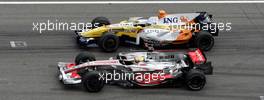 09.07.2008 Hockenheim, Germany,  Start Trainings on the Start/Finish Line / Lewis Hamilton (GBR), McLaren Mercedes and Fernando Alonso (ESP), Renault F1 Team - Formula 1 Testing, Hockenheim