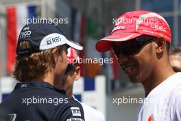 03.08.2008 Budapest, Hungary,  Lewis Hamilton (GBR), McLaren Mercedes and Nico Rosberg (GER), WilliamsF1 Team - Formula 1 World Championship, Rd 11, Hungarian Grand Prix, Sunday Pre-Race Grid