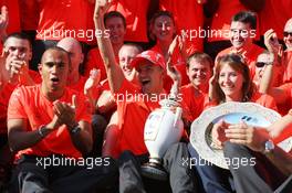 03.08.2008 Budapest, Hungary,  Lewis Hamilton (GBR), McLaren Mercedes, Heikki Kovalainen (FIN), McLaren Mercedes and his girlfriend Catherine Hyde (GBR) - Formula 1 World Championship, Rd 11, Hungarian Grand Prix, Sunday Podium