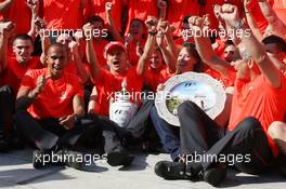 03.08.2008 Budapest, Hungary,  McLaren Mercedes celebrate the win, Lewis Hamilton (GBR), McLaren Mercedes, Heikki Kovalainen (FIN), McLaren Mercedes, Catherine Hyde (GBR) Girl friend of Heikki Kovalainen (FIN), McLaren Mercedes, Ron Dennis (GBR), McLaren, Team Principal, Chairman - Formula 1 World Championship, Rd 11, Hungarian Grand Prix, Sunday Podium