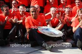 03.08.2008 Budapest, Hungary,  Lewis Hamilton (GBR), McLaren Mercedes celebrates with the team - Formula 1 World Championship, Rd 11, Hungarian Grand Prix, Sunday Podium