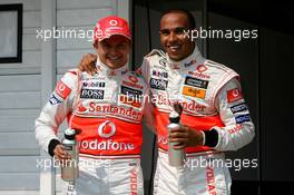 02.08.2008 Budapest, Hungary,  Heikki Kovalainen (FIN), McLaren Mercedes and Lewis Hamilton (GBR), McLaren Mercedes - Formula 1 World Championship, Rd 11, Hungarian Grand Prix, Saturday Qualifying