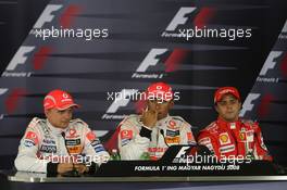 02.08.2008 Budapest, Hungary,  l-r, 2nd, Heikki Kovalainen (FIN), McLaren Mercedes, 1st, Lewis Hamilton (GBR), McLaren Mercedes and 3rd, Felipe Massa (BRA), Scuderia Ferrari - Formula 1 World Championship, Rd 11, Hungarian Grand Prix, Saturday Press Conference