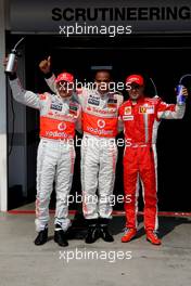 02.08.2008 Budapest, Hungary,  2nd, Heikki Kovalainen (FIN), McLaren Mercedes, 1st, Lewis Hamilton (GBR), McLaren Mercedes and 3rd, Felipe Massa (BRA), Scuderia Ferrari - Formula 1 World Championship, Rd 11, Hungarian Grand Prix, Saturday Qualifying