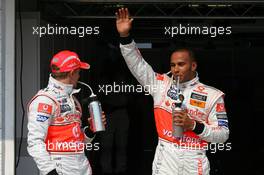 02.08.2008 Budapest, Hungary,  Heikki Kovalainen (FIN), McLaren Mercedes with pole position sitter Lewis Hamilton (GBR), McLaren Mercedes  - Formula 1 World Championship, Rd 11, Hungarian Grand Prix, Saturday Qualifying